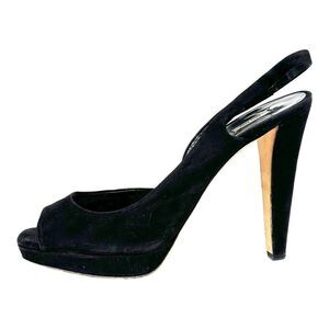 MIU MIU Black Suede Leather Platform Slingback Pumps Heels Peep Toe 40 10